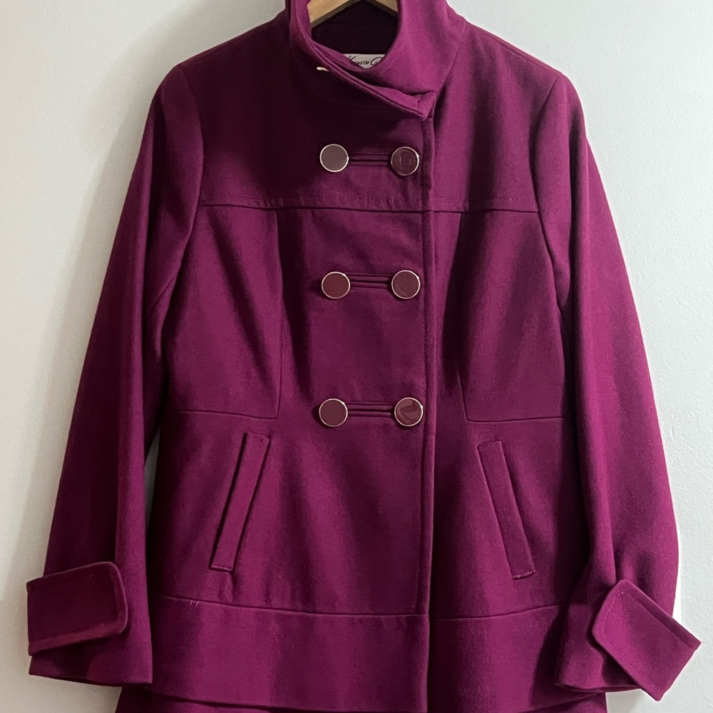 Kenneth Cole Women's Double-Breasted Magenta Pea Coat
